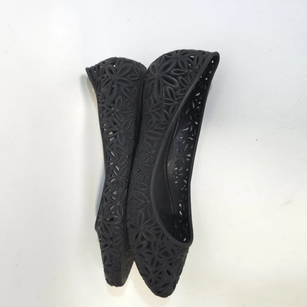 Black Floral Cutout Jelly Ballet Flats